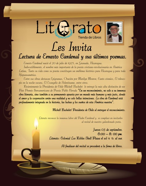 Invitación a recital de Ernesto Cardenal en Literato